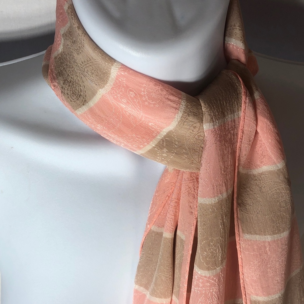 Striped Paisley Panel Scarf in Pink and Taupe (50” x 9. 1/2”)